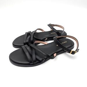 Cole Haan Flynn Strappy Sandals Ankle Strap Women Black Leather Size US6B EU36.5